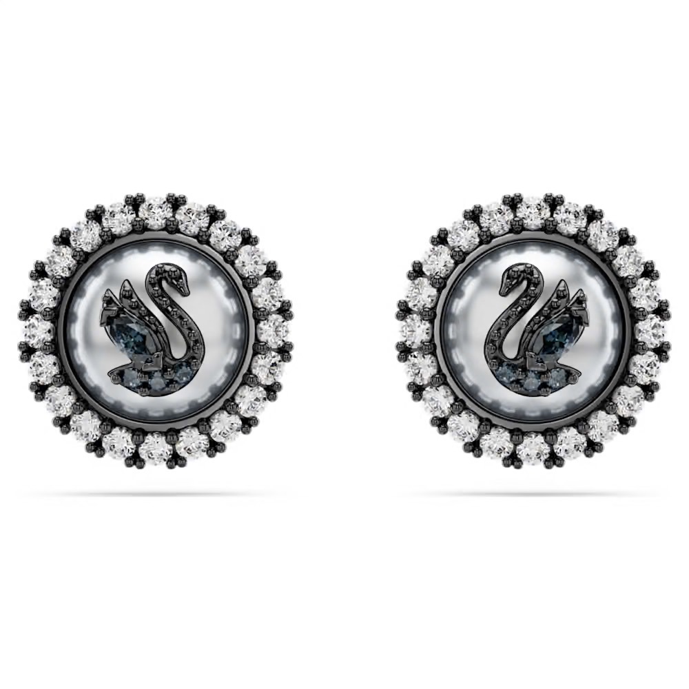 Swarovski Black and‎ Silver Intricate Stud Earrings